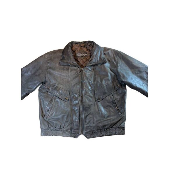Members Only vintage leather jacket. Size 42. Charcoal gray.